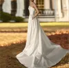 Épaule Classic One plis une ligne de robes de mariée ivoire simple satin long train Court Bridal Robes boho minimaliste plus taille maternité réception de réception