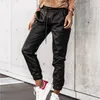 Women's Pants Capris wsevypo Casual Drawstring PU Sweatpants Fall Winter Women High Waist Faux Leather Trousers Fashion Solid Slim Joggers Pants 230510