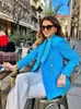 Women's Suits Blazers BlingBlingee Spring Women Traf Jacket Ornate Button Tweed Woolen Coats Female Casual Thick Green Blazers Blue Outerwear 230510