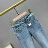 Jeans femme fendu Denim Bootcut pantalon femme mode printemps 2023 élastique taille haute maigre bleu Jean filles strass pantalon