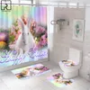 Shower Curtains Happy Easter Rabbit Print with Hooks Cute Bathroom Curtain Soft Flannel Mat Set Bathing Carpet Rugs Home Decor 230510