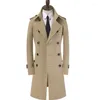 Hommes Trench-Coats Coréen Hommes Printemps Automne Long Bleu Double Boutonnage Junior Coupe-Vent Abrigos Hombres Sobretudo Masculinas Noir