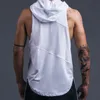 Tanque de homens tops merek pakaian binaraga otot pria kebugaran ginásio bertudung top stringer stringer olahraga katun tanpa lengan kemeja capuz 230509