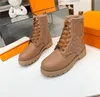 Women Designer Iconic Territory Flat Ranger Boots Calf Leather And Wool Platform Lace Up Casual Style Block Heels Treaded Rubber Outsole Sne