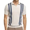 Herrpolos stil män lyxig knitad sommar kort ärm randig färgkontrast dropship stilig fit golf manlig skjorta 230510