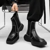 Split Leather Platform Ankle Boots for Men Fashion Sqaure Toe Chelsea Boots Male Slip On Motorcycle Boots Handsome Streetwear