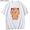 여자 Tshirt 귀여운 Dudu는 Graphic Shirt Kawaii Panda Bear 여자 남성 100 Cotton Tees 230510을 놀리는 이후 Bubu에 의해 플립 Tshirts 플롭을 던졌습니다.