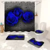 Duschvorhänge, blaue Rosen, Blumen, wasserdicht, Badezimmer-Vorhang-Set, Polyester, WC-Sitzbezug, Badewanne, rutschfeste Matte, Teppich, Heimdekoration 230510