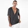 Men's T Shirts T-shirt Simple Pure Color Deep V-neck Collocation Fashion Design Sleeveless Short Sleeve