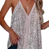 Femmes Débardeurs Camis Vintage Sexy Femmes Sequin Gilet Sans Manches D'été Camisole Casual VNeck Débardeurs Mode Lâche Pull Blouse Streetwear 230509