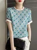Kadın Tişörtleri Kısa Kollu Baskı Şifon Bluses Kadınlar 2023 Yaz Giysileri Zarif O Boyun Gevşek Kadın Üstleri İpek Femme Blusas de Mujer