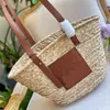 2024SS Beach Bags Women Grass Woven Vegetable Basket Fashion Out Totes Bag Adjustable Genuine Leather Shoulder Straps Imprinted Letters