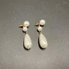 Stud Earrings FYJS Unique Light Yellow Gold Color Layer Round And Water Drop Pearls For Women Jewelry
