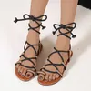 Sandaler Lucyever Böhmen Style Ankle Strap Flat Sandals for Women Cross Lace Up Clip Toe Gladiator Sandaler Kvinna Plus Size Beach Shoes AA230509