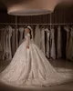 Luxury Ball Gown Wedding Dresses Long Sleeves V Neck Sequins Applique 3D Lace Ruffles Bridal Gowns Pearls Diamonds Formal Dress Plus Size Custom Made Vestido de novia