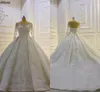 Dubai Arabic Sequined Lace Muslim Ball Gown Bröllopsklänningar med långa ärmar Kyrkan Formell Vestidos de Festa Sheer Neck Chapel Train Bridal Gowns Plus Size CL2253