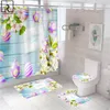 Shower Curtains Happy Easter Rabbit Print with Hooks Cute Bathroom Curtain Soft Flannel Mat Set Bathing Carpet Rugs Home Decor 230510