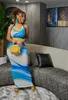Two Piece Dress ANJAMANOR Summer 2 Pieces Set for Women Fashion Blue Printed Maxi Skirt and Crop Top Matching Sets Sexy Club Dresses D89CC27 230509