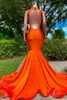 Sexy oranje zeemeermin prom jurken lang voor vrouwen kristallen Rhinestone Deep V nek Backless formele avondfeest tweede receptie verjaardagswedstrijdjurken