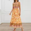 Casual jurken vrouwen vintage slip lange jurk uitsnijder kan kant latwerk Boheemse spaghetti riem maxi vierkante nek mouwloze strand feestkleding