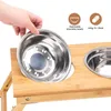 Feeding Benepaw Stainless Steel Raised Double Dog Cat Bowls Antiskidding Bamboo Nontoxic Elevated Pet Feeder Adjustable Height Durable