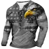 RUKAS T-shirt Graphique Aigle Drapeau Col Vêtements Impression 3D Décontracté Extérieur Manches Longues Dentelle Impression Mode Modèle Original Confortable