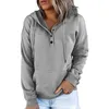 Women's Hoodies & Sweatshirts Long Sleeve Pullover Solid Tops Kangaroo Pocket Hoodie With Drawstring Blouse Button Decoration