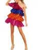 Sukienki swobodne kobiety błyszcząca cekin mini sukienka spaghetti pasek bez pleców warstwowy błyszczący grzywkowy klub imprezowy taniec