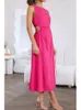 Casual jurken Foridol Side Taille Cut Back Back Back Zip Women Summer Beach Jurk Mouwloze Split Midi Tank Rose Rode Rood Vrouw Vestido Robe Casual 230510