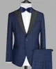 Ternos masculinos do terno dos homens da marinha escura 2 peças calças blazer de um botão de casaco de lapela de cetim preto Tuxedo Modern Wedding Modern Wedding noivo