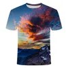 Mäns T-skjortor Vackra landskapslandskap T-shirt Män och kvinnor Sunrise Sunset Pittoresk 3D Tryckt unisex Casual Summer Tee Top