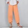 Pantalones de mujer de verano de algodón y lino sueltos de pierna ancha para mujer de talla grande Casual recortado Boho cintura elástica pantalones de gran tamaño 4XL