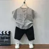 Set di abbigliamento Estate Ragazzi Bambini Coreano Bel bambino Manica corta 2-9 anni Cotone/Lino Bambino Due pezzi