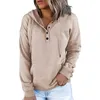 Women's Hoodies & Sweatshirts Long Sleeve Pullover Solid Tops Kangaroo Pocket Hoodie With Drawstring Blouse Button Decoration