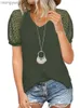 Dames T-shirt Women Hollow Out Patchwork Pullover Lantern Short Sleeve V-Neck T-shirt Tops voor Summer T230510