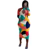 Casual Dresses 2023 Summer African Women Mix Color Long Sexy Dress Vestidos Slim Fit Halter Spring Autumn Pullover Pencil Ladies