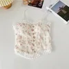 Women's Tanks Build-in Bra Camisole Girls Sweet Flowers Lace Camis Crop Tops Summer Padded Ruffles Tubes For Female