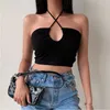 Tanques de mujer Camis Camiseta de mujer sexy Crisscross Halter Tank Top Camisetas de verano Sin mangas Color sólido Ojo de cerradura Mujeres Crop Tops Streetwear Y2k Z0510