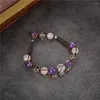 Strand femmes bijoux Bracelet perles de pierre naturelle violet améthystes corde tressée Bracelets en cuir Bracelet Yoga Y1017