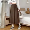 Skirts women Long skirt black pleated brown high waist a line korean fashion summer vintage midi gray s girl y2K spring 230510