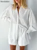 Tvådelad klänning Bornladies Summer White Elegant Jacquard Tyg Soft Vacation Suit Long Hermes Shirts and Pants Piece Outfits 230510