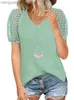 Dames T-shirt Women Hollow Out Patchwork Pullover Lantern Short Sleeve V-Neck T-shirt Tops voor Summer T230510