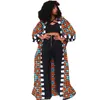 Ethnic Clothing African Vintage Floral Print Dashiki Cardigan Women Autumn Outwear Red Plus Size Clothes Lace Up Boho Streetwear Trench 230510