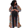 Etniska kläder Afrikansk vintage Floral Print Dashiki Cardigan Women Autumn Outwear Red Plus Size Clothing Posa Up Boho Streetwear Trench 230510