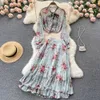 Two Piece Dress Chiffon Sundress with Pleated Skirt Long Sleeve Shirts Sets 2 Floral Summer Lace Up Top Suits Holiday Women Clothes 230509