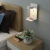Lampes murales Lampe de chevet Led moderne avec interrupteur de port USB Support de stockage Étagère Lumière pour intérieur Chambre Salon Canapé Éclairage latéral