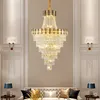 الثريات El Large Hang Lamp Gold K9 مخصصة حديثة طويلة قلادة طويلة الفاخرة الدرج الكريستال الثريا ضوء لغرفة المعيشة عالية الأسقف