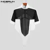 Men's T -skjortor t shirt bodysuit pria turtleneck mesh lapptäcke t shirt lengan pendek atasan se genom 2023 sexig incerun s 5xl 230510