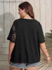 T-shirt da donna Finjani Plus Size Summer Geo Cut Out Tee Ladies T-shirt in chiffon tinta unita manica corta Abbigliamento donna O-Collo Top T230510