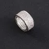 18k True Gold Fill Five Rows Diamond Ring Heren Hip Hop Ring Micro Set Lab Diamond Eenvoudige en gepersonaliseerde ring 9 mm breed